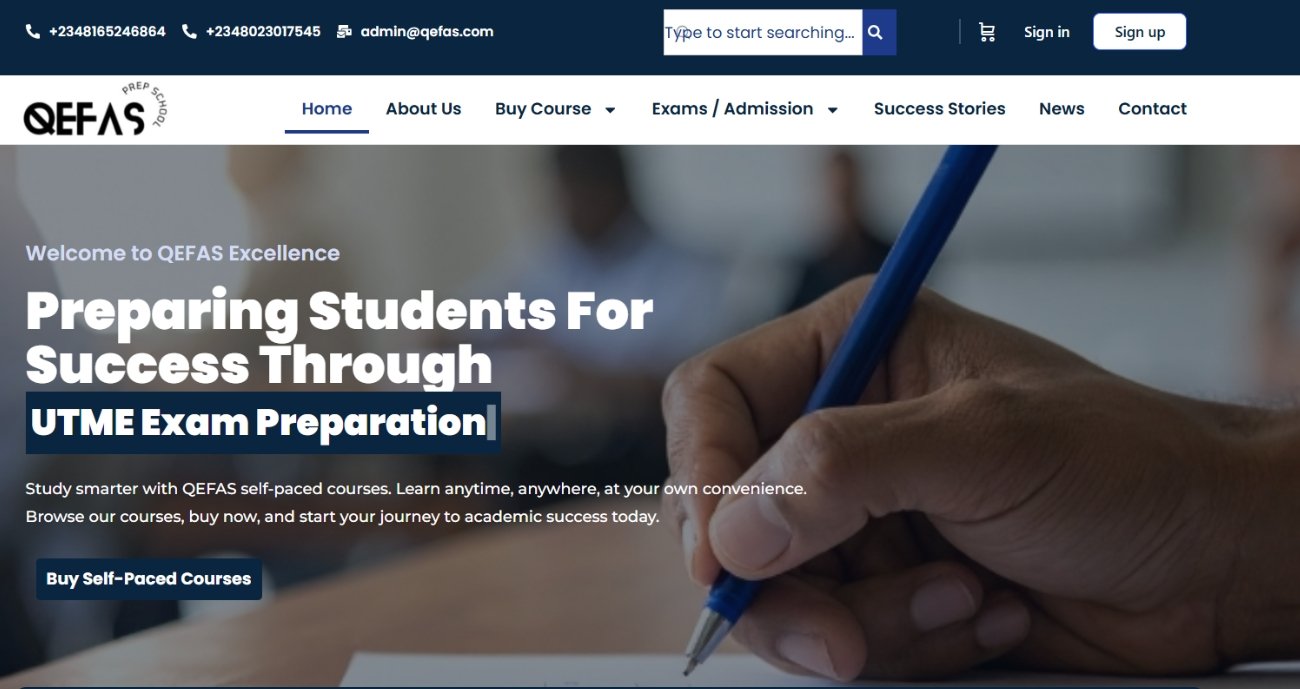 Website Design and Development - Oneder Technologies - QEFAS (Quality Education For All Students)
